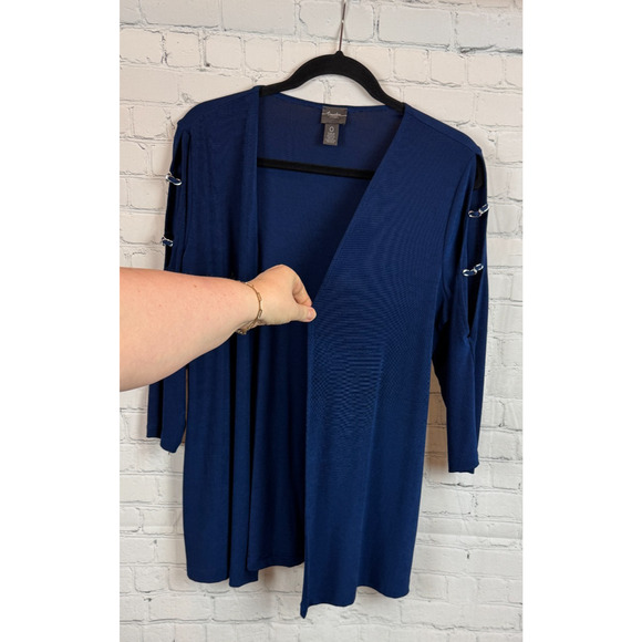 CHICO'S TRAVELERS royal blue knit open front chains cardigan sweater 0 (S) NWOT - Picture 3 of 8